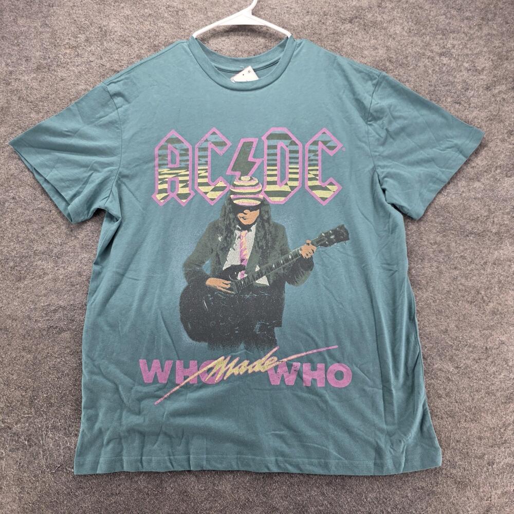 AC/DC Shirt Mens L Blue Short Sleeve Crewneck Tagless Graphic Band Tee Logo